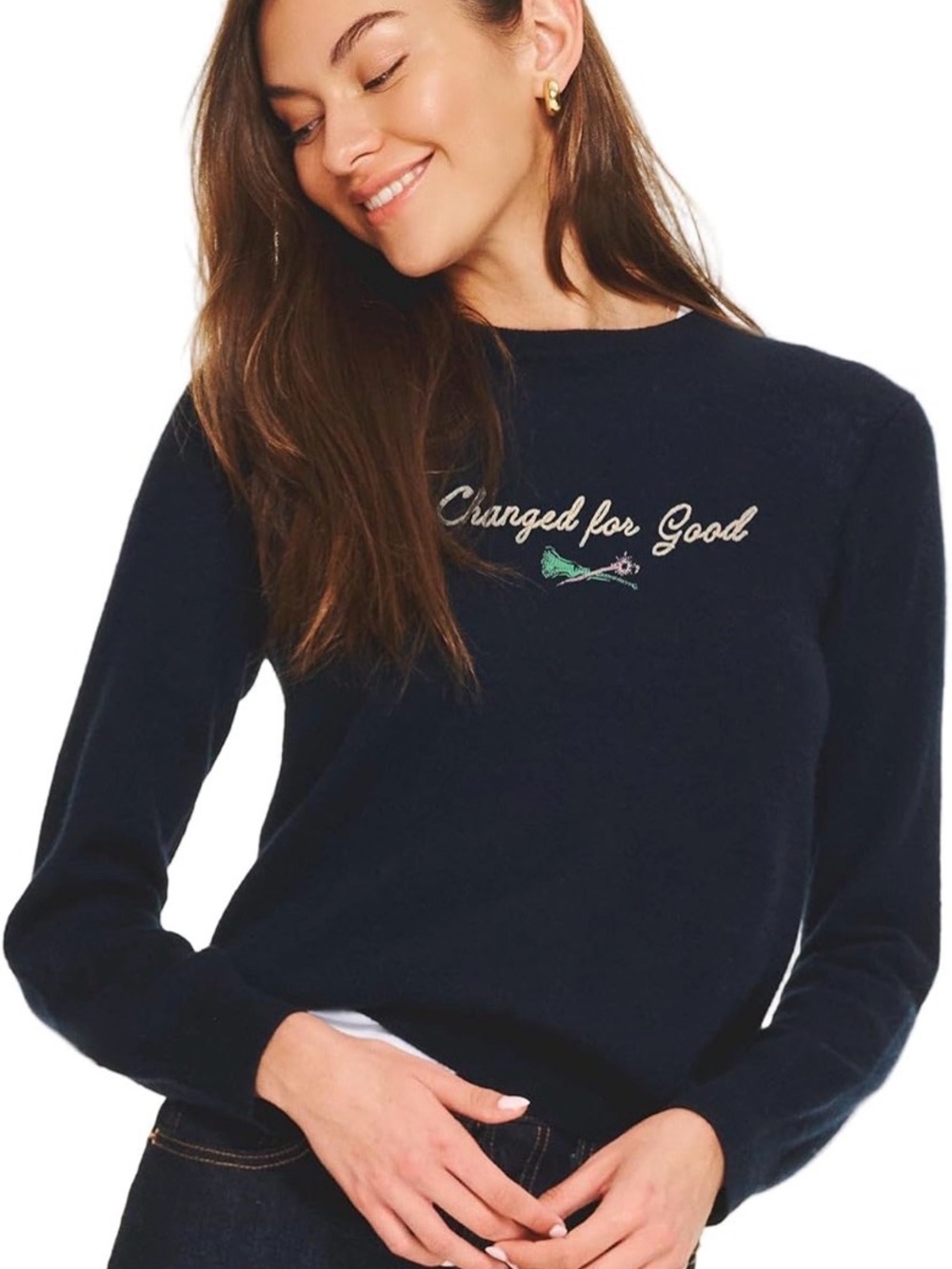 NAADAM Black 100-% cashmere Crewneck Sweater with Embroidered Script